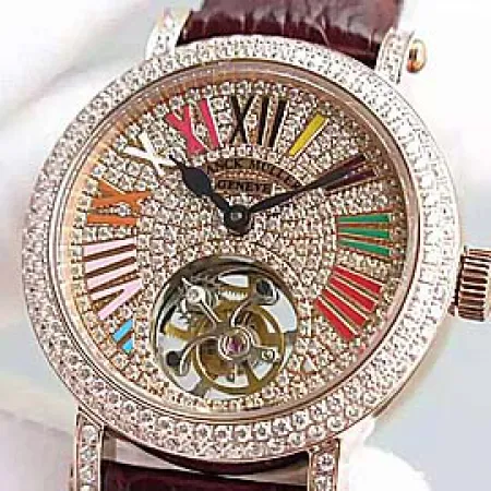 最新フランクミュラーコピーn級入荷 トゥールビヨン36ミリ 全面ダイヤ 21600振動革ベルト 706251