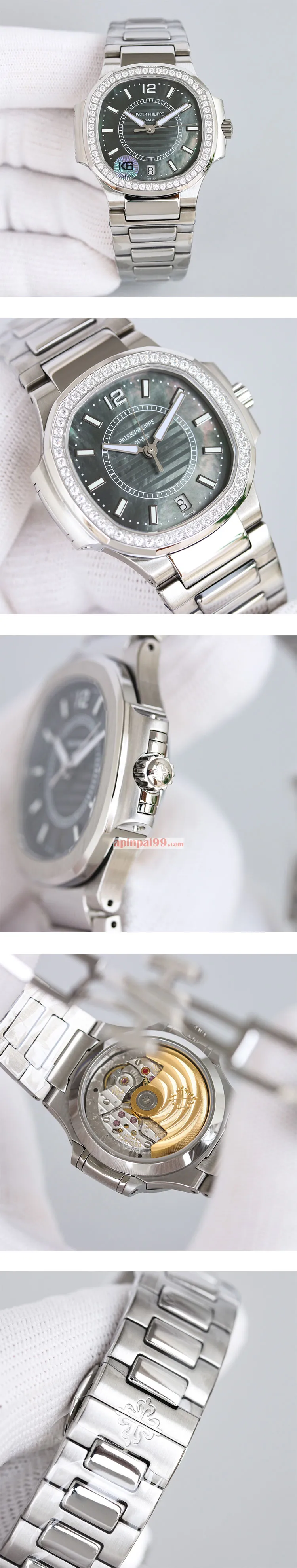 人気新作パテックフイリップコピー ノーチラス ステンレス/ダイヤ入り ダークグレー 自動巻き 7008/1A-012
