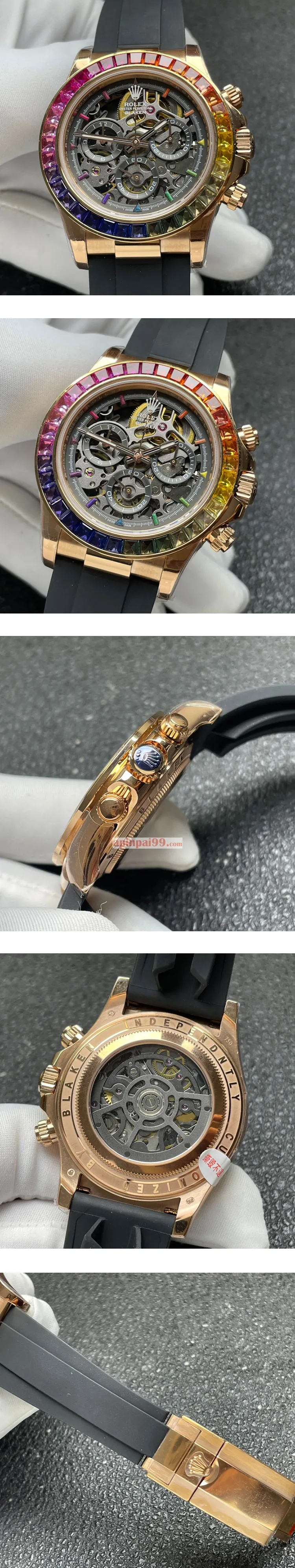 BLAKEN新款ロレックス時計コピー デイトナ スケルトンダイヤル レインボー ラバーベルト 001720