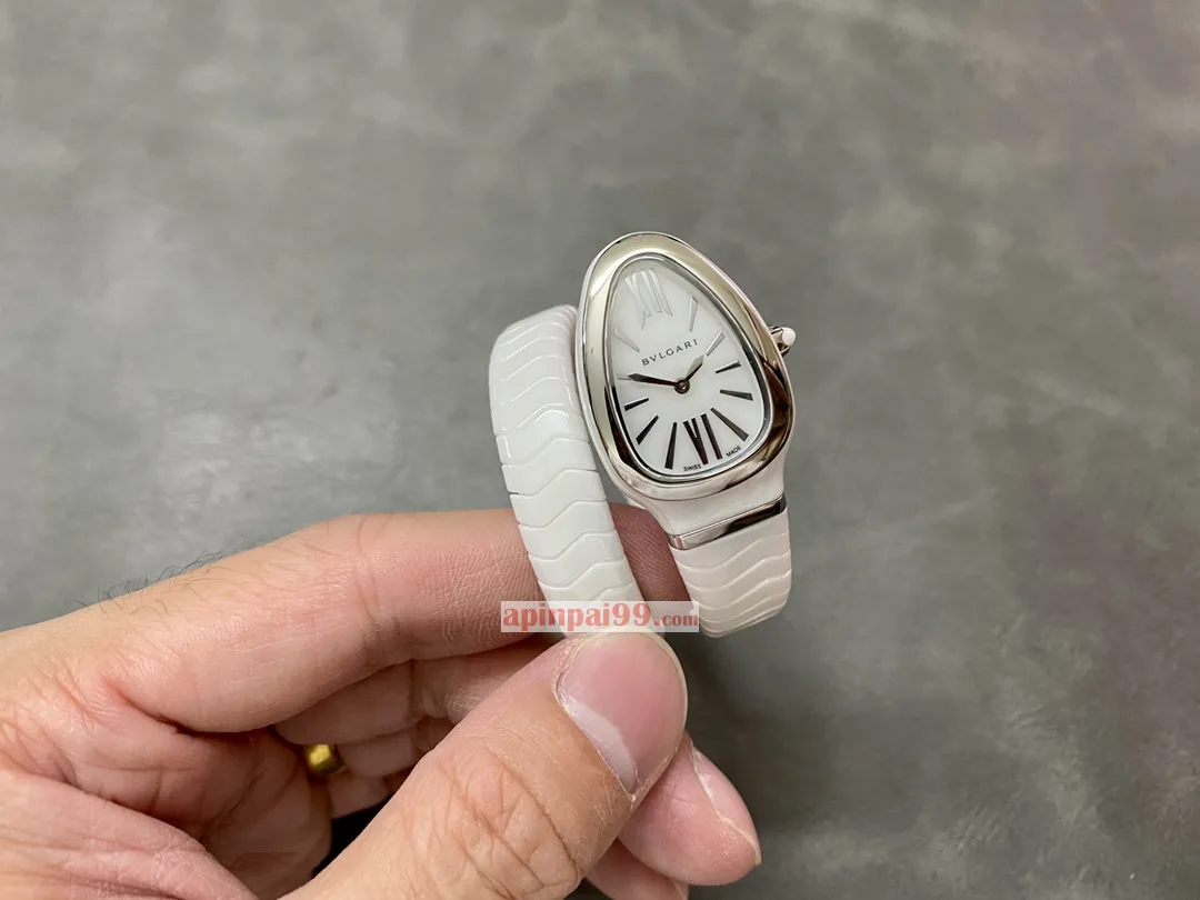 高品質ブルガリ女性白いセラミックのスネークシェイプ クラシック時計 170064[3]