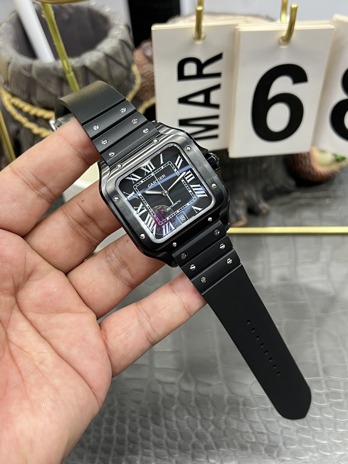 カルティエ有名な時計サントスシリーズ ブラックウォリアー自動巻き機械式ムーブメント 175255[3]