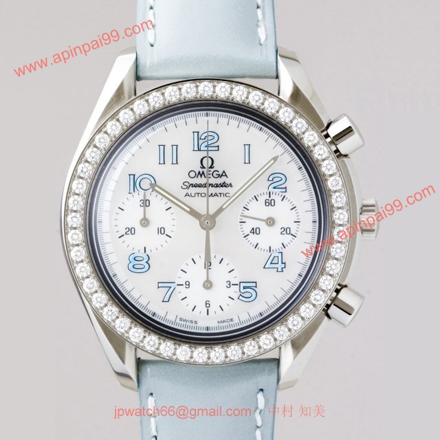 OMEGAオメガ コピー スピードマスター ダイヤベゼル　ライトブルー革 ホワイトシェルブルーアラビア 3815.71.53