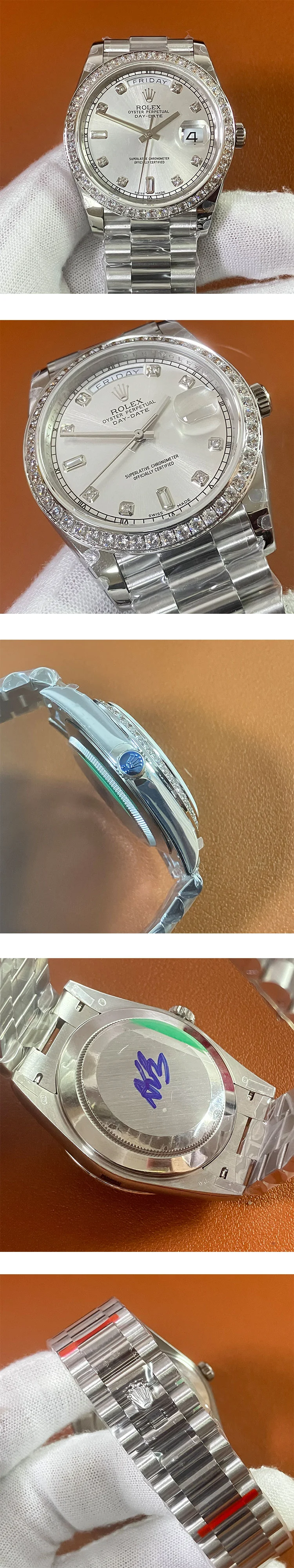 ロレックススーパーコピー時計41mm デイデイトII シルバー ベゼルダイヤ 218349A-1