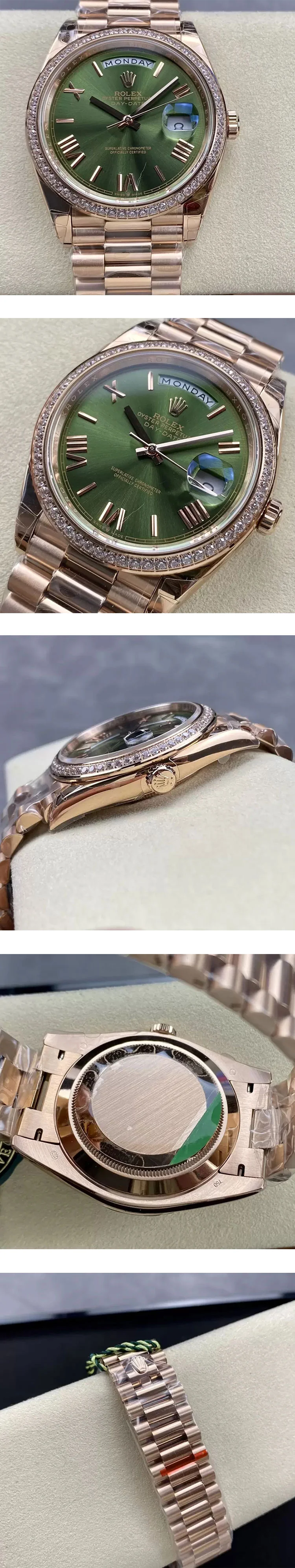 2023ロレックス デイデイト 時計コピー 40mm オリーブグリーン/ローマ文字盤 3255自動巻 M228345RBR-0011
