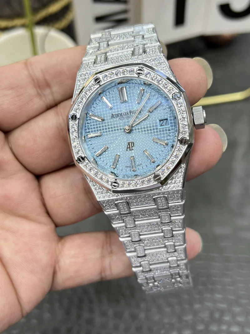 高級新商品オーデマピゲ男性のロイヤルオークフルダイヤモンド ブルーダイヤル2針時計 172274[4]