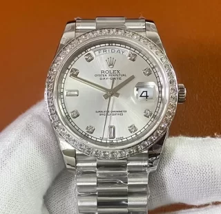 ロレックススーパーコピー時計41mm デイデイトII シルバー ベゼルダイヤ 218349A-1