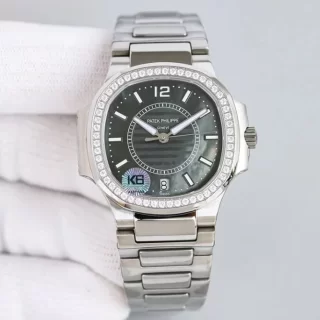 人気新作パテックフイリップコピー ノーチラス ステンレス/ダイヤ入り ダークグレー 自動巻き 7008/1A-012